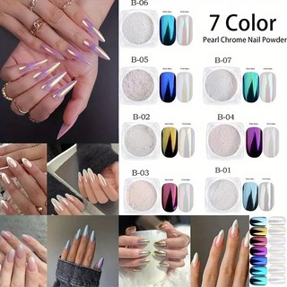 Bột tráng gương ngọc trai trang trí móng siêu bóng, ánh aurora-Nailviet