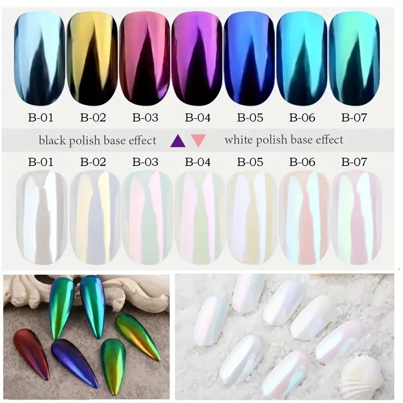 Bột tráng gương ngọc trai trang trí móng siêu bóng, ánh aurora-Nailviet