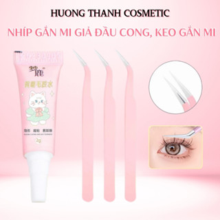 Nhíp gắn mi giả đầu cong chống dính keo cho mi sẵn keo ,mi giả và keo dán mi giả
