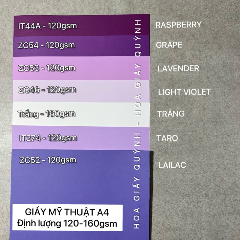 Xấp 100 tờ giấy bìa màu mỹ thuật A4 - tông tím