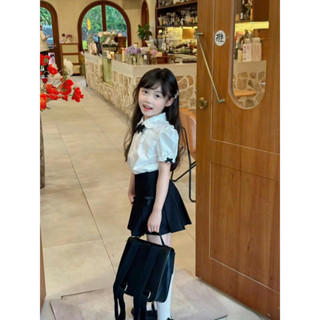 sét áo kiểu + chân váy có lót bé từ 12-38kg áo kiểu chất thô qc + chân váy xếp ly kaki lụa có lót