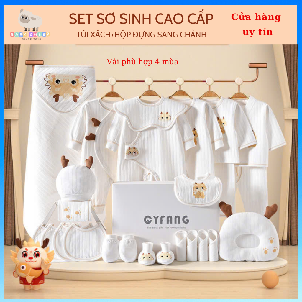 Set quà tặng sơ sinh đầy tháng cao cấp có hộp đựng túi xách cực sang trọng cho bé trai bé gái