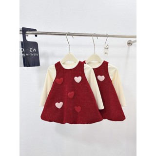  Váy bé gái  Váy yếm dạ nhung bồng đính tim kèm áo tăm đáng yêu cho bé diện noel và tết 