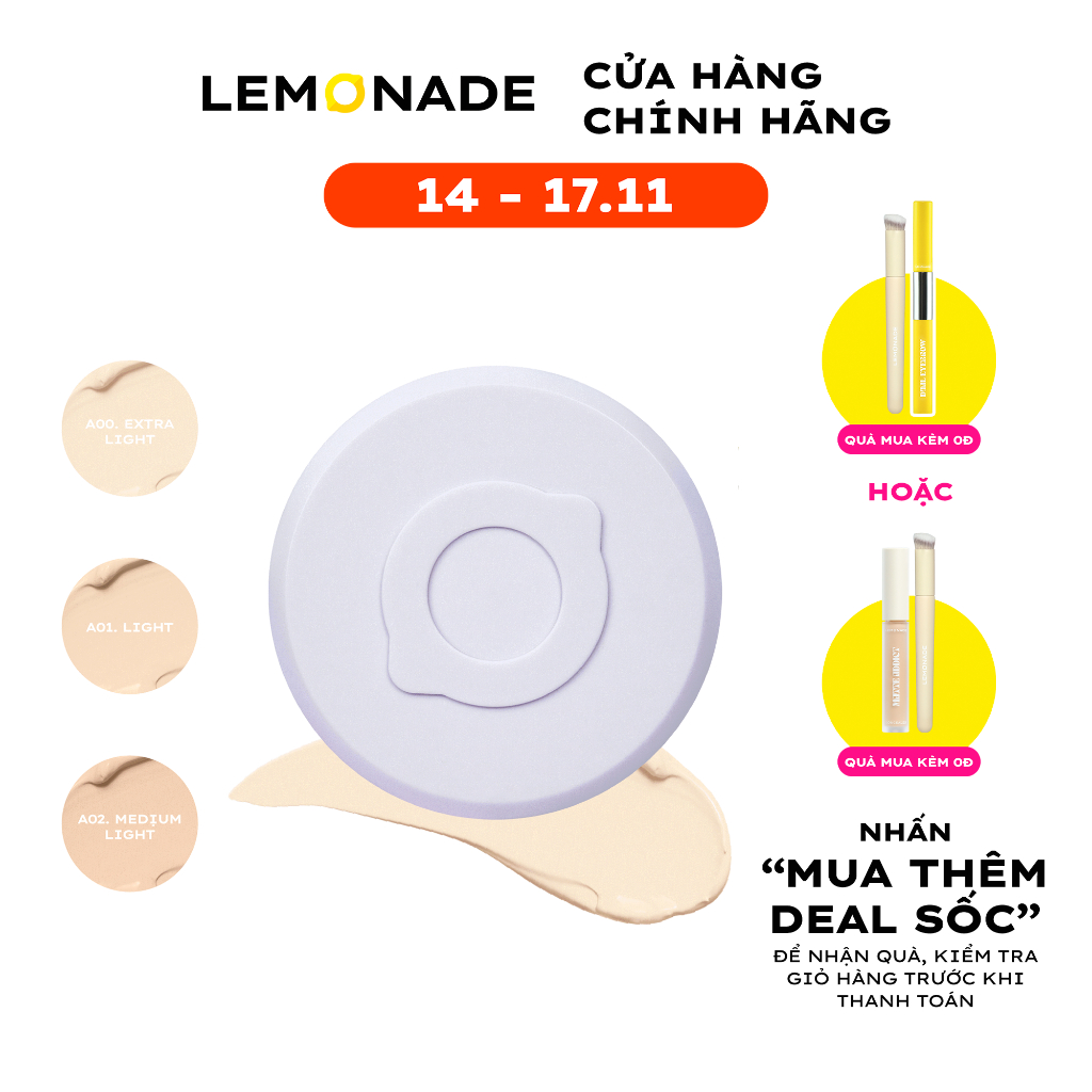Phấn nước mỏng nhẹ kiềm dầu thuần chay chống nắng Lemonade SuperMatte No Makeup Cushion 15g