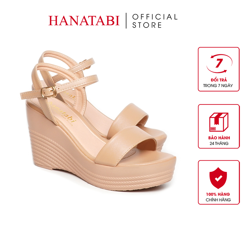 Giày Sandal Nữ Đế Xuồng PU Siêu Nhẹ Cao 9cm Hanatabi Quai Ngang Hậu C (35-39) Mã HNSDX9F956