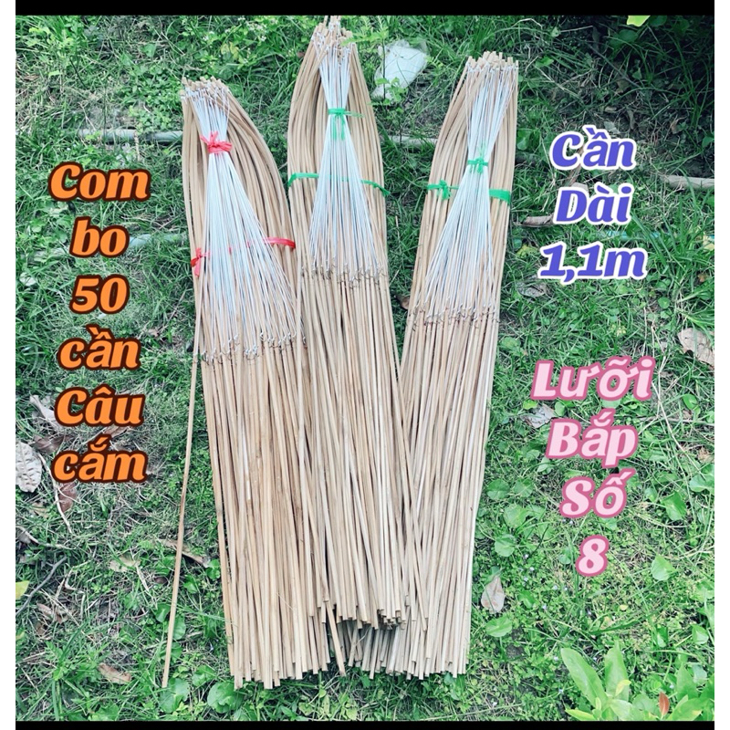 [Combo 50 -40-30...] Cần câu cắm cá lóc trê, cần dài 1,1m, dây chỉ nông độ 9, lưỡi câu hạt bắp số 8 