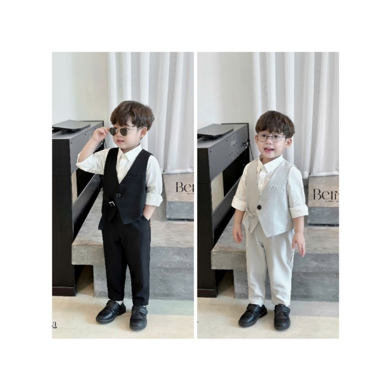 set vest cho bé, set gile dài tay 3 chi tiết cực bảnh Bernie bé trai 1 tuổi đến 7 tuổi, dự tiệc siêu