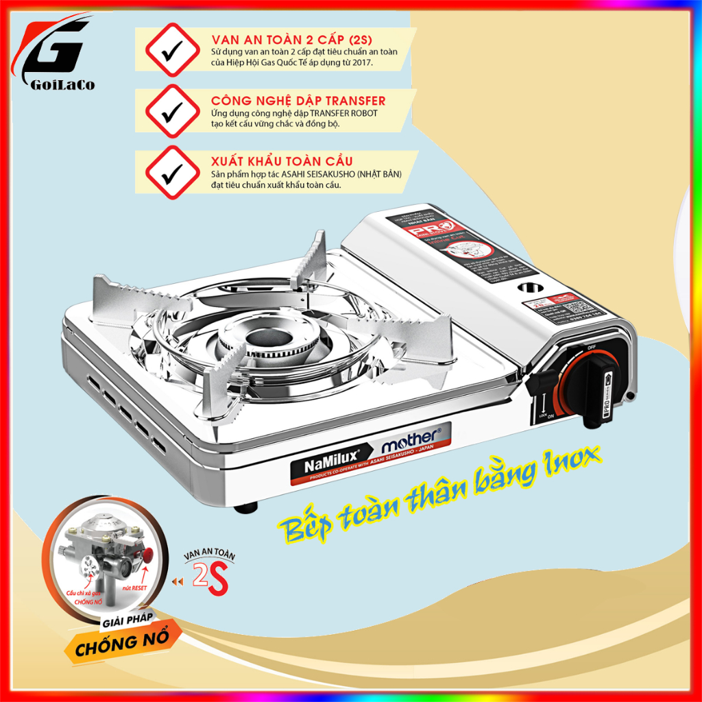 Bếp ga mini Namilux 2111AS / PL2021AS - Chống cháy nổ - Toàn thân bằng inox