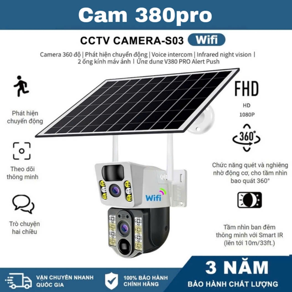 [16] Solar giám sát Camera 2 mắt 4G WiFi 360 độ DOSEN PRO 1080P HD IP Không thấm nước ngoài trời