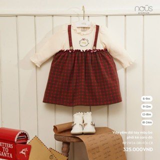  BST TẾT Nous Baby Váy yếm dài tay màu be phối kẻ caro đỏ cho bé từ 6-24 tháng 