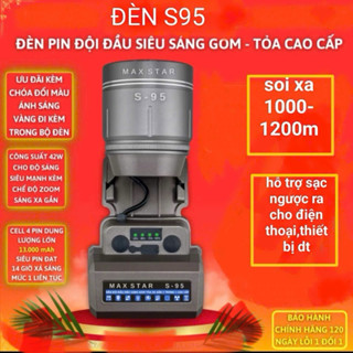 Đèn pin đội đầu siêu sáng S95 zoom sáng xa gần công xuất 42w soi xa 1100m, đèn đeo đầu pin trâu