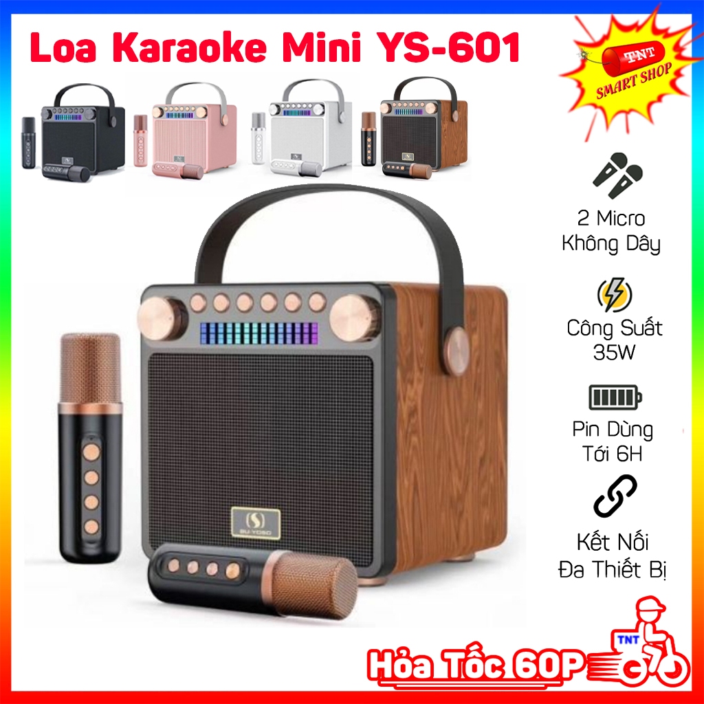 Loa Bluetooth Karaoke Mini YS-601 Công Suất 35W - Loa Xách Tay Karaoke 2 Mic Hát Không Dây Bass Mạnh