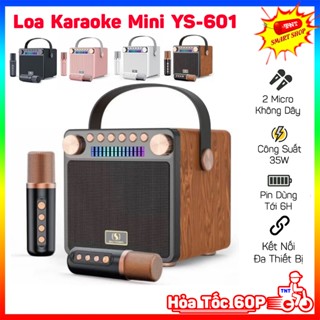 Loa Bluetooth Karaoke Mini YS-601 Công Suất 35W - Loa Xách Tay Karaoke 2 Mic Hát Không Dây Bass Mạnh
