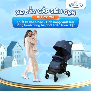 Xe đẩy cho bé Gluck C58 - Xe đẩy du lịch cho bé có mái che 3 tư thế gấp gọn tiện lợi mẫu mới 2024