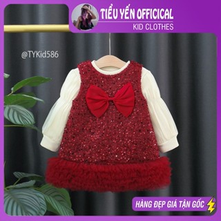 Quần áo trẻ em, Váy nhung đỏ bé gái mặc Noel - Tết, lót nỉ dày dặn cho bé 8-20kg V586 | Tiểu Yến KID