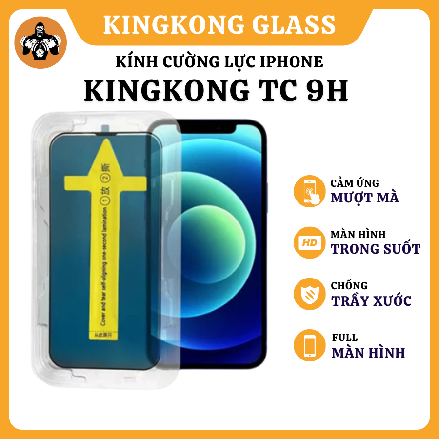 Kính cường lực KINGKONG KTC 9H khung tự dán, chống xước, chống bụi màng loa iphone XSM 11 12 13 14 15 16 17 promax