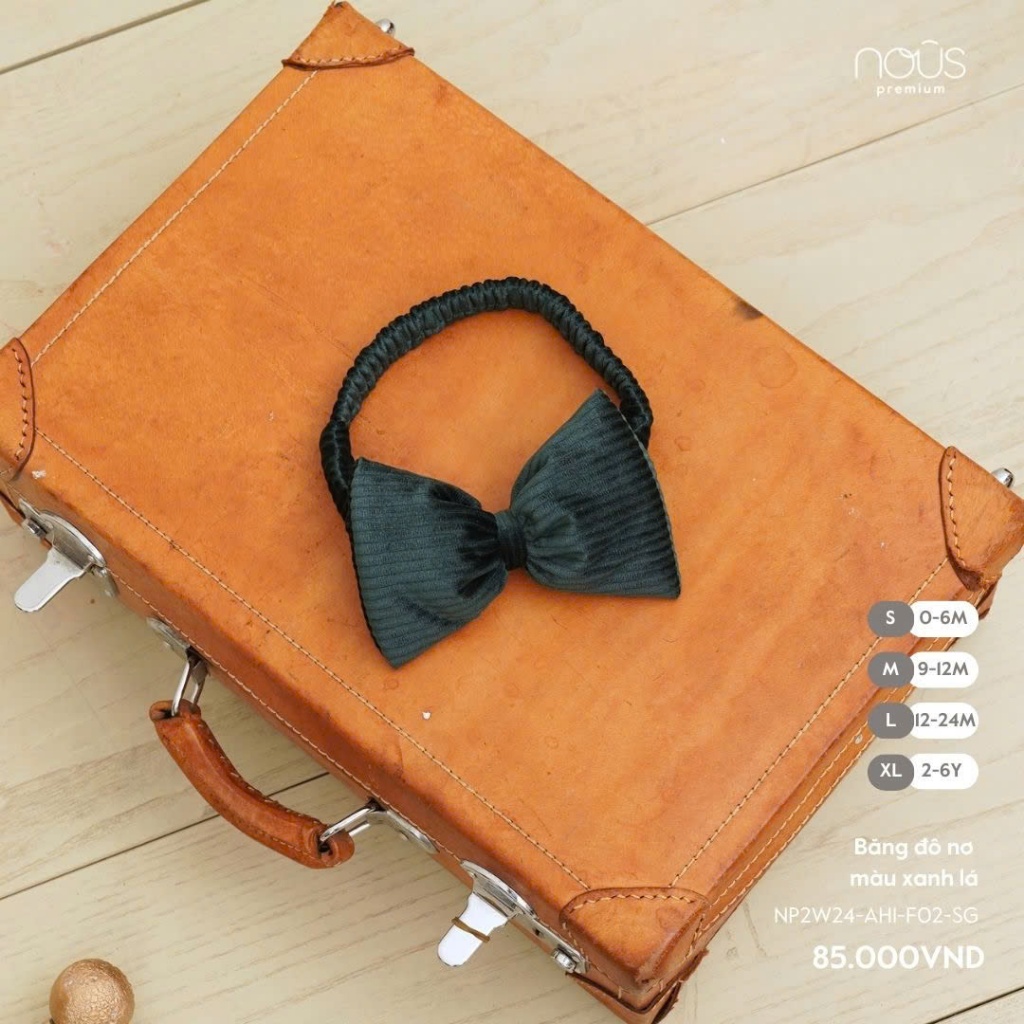 PHỤ KIỆN- Băng đô nơ màu xanh lá Nous baby- BST noel T11 2024