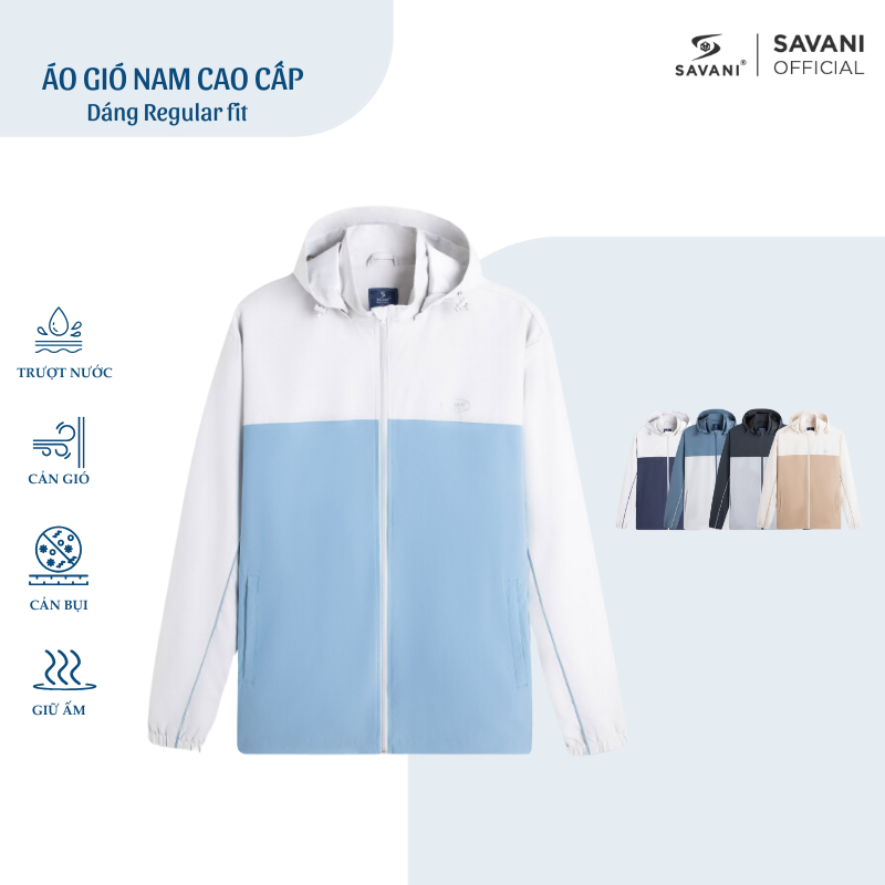 Áo khoác gió nam 2 lớp SAVANI cản bụi, chống nước, giữ ấm tốt hàng thiết kế cao cấp MGF001W4