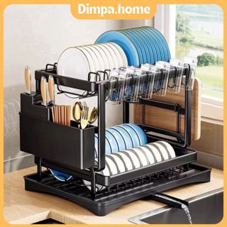 Dimpa.home Giá để bát rổ úp chén bát kệ đựng bát 2 tầng Khay Nhựa Úp Chén Bát Ráo Nước Rổ úp bát đĩa có khay hứng nước