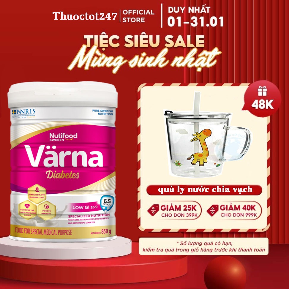 Sữa Bột Nutifood Varna Diabetes lon 850g Hàng quét mã Tích Điểm