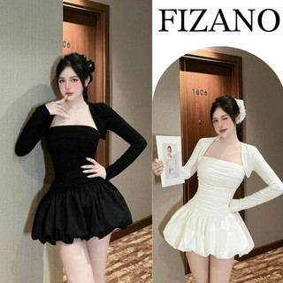  Váy nữ cúp ngực dáng bí tặng kèm cardigan Fizano đầm nữ thu đông dáng ngắn ôm body hai màu đen trắng HCOM3023 