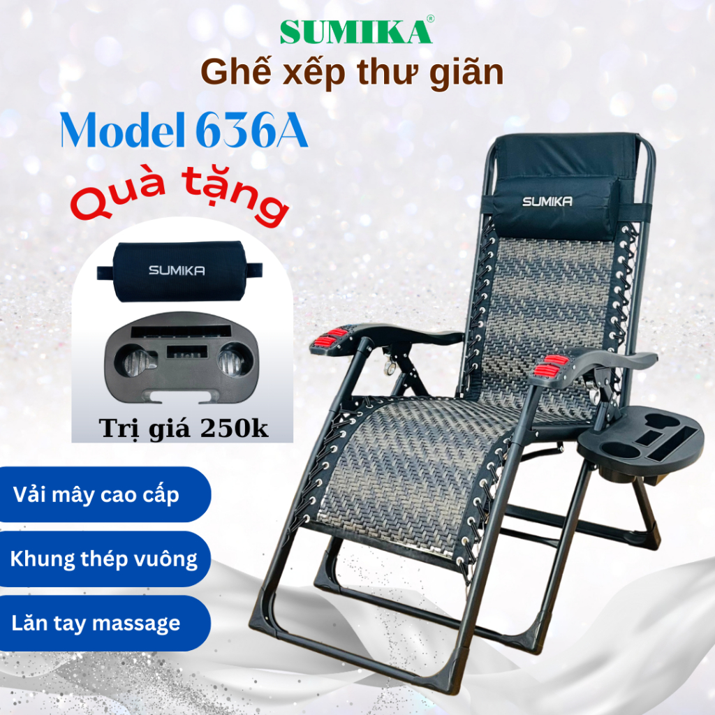 SUMIKA Ghế Xếp Thư Giãn SUMIKA 636A, Khung Thép Sơn Tĩnh Điện, Lưới Đan Mây Nhân Tạo, Khóa Kim Loại
