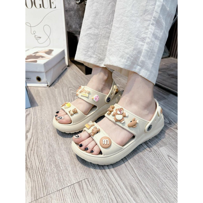 Dép Hai Quai Nữ EVA Gắn Charm Gấu Nâu, dép quai hậu nữ Chọn tăng 1-2 size