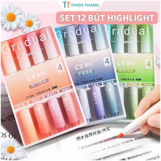  Bộ Bút Highlight Màu Macaron Gradient Set 4 Bút Dạ Quang Màu Pastel Bút Đánh Dấu Màu Tiện Lợi 