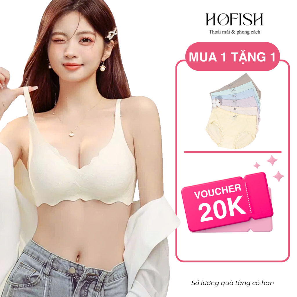 Áo Ngực Nữ Ren Tơ Tằm Cao Cấp Không Gọng Co Giãn Mềm Mại Thoáng Mát HOFISH HFS1063