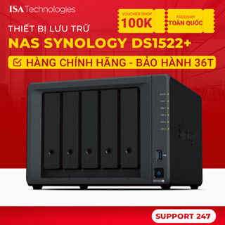 Thiết bị lưu trữ NAS Synology DS1522+ 5 bay - AMD Ryzen R1600, 8GB DDR4, hỗ trợ mở rộng lên 15 ổ đĩa