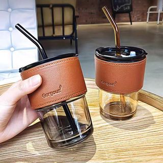  PVN44466 Cốc giữ nhiệt thủy tinh tặng kèm bao da ống hút ly chịu nhiệt dùng uống cafe sang chảnh T6 T6 