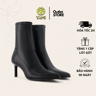 Giày Bốt Nữ Cao Gót Cổ Chun, Giày Bốt Gót Nhọn Mũi Nhọn Ôm Chân Gót 7CM Màu Đen, Giày Boot Xuất Xịn YAMI