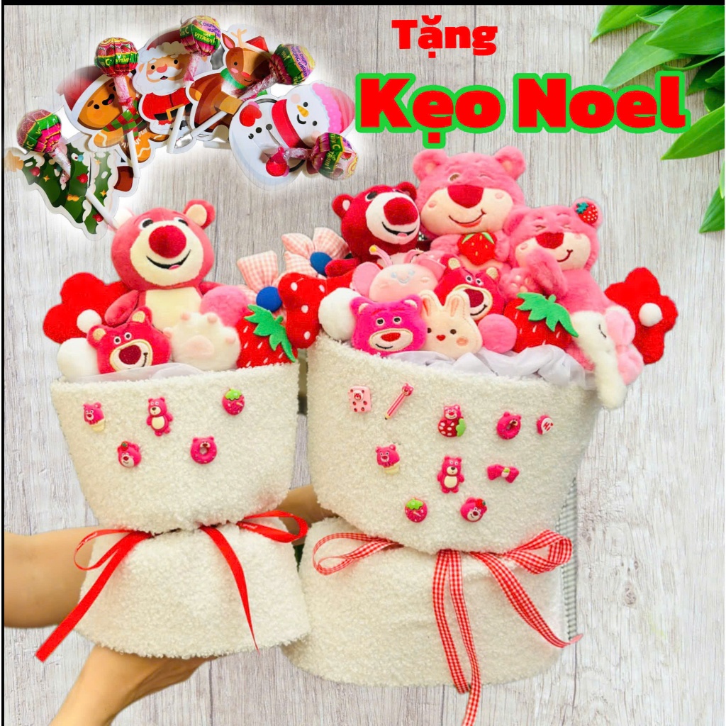 [Tặng Kẹo Noel+Túi Đèn] Bó Hoa Gấu Dâu, Hoa Len Tặng Thầy Cô, Noel Quà Giáng Sinh, Sinh Nhật Người Yêu, Tốt Nghiệp