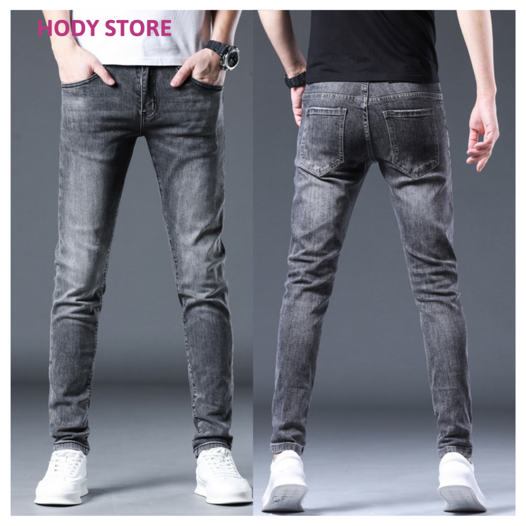 Quần Jean Nam Màu Xám Wash, Quần Bò Nam Co Giãn Form Skinny Tôn Dáng Phong Cách Hàn Quốc HODY STORE