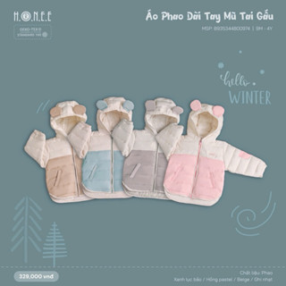 Hrnee Áo Phao Dài Tay Mũ Tai Gấu Êm, Mềm Mịn Ấm Áp Cho Bé Yêu
