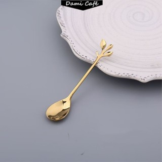 Thìa inox nĩa muỗng inox hình hoa lá, muỗng cà phê inox, thìa dài uống trà hai màu vàng bạc sang trọng