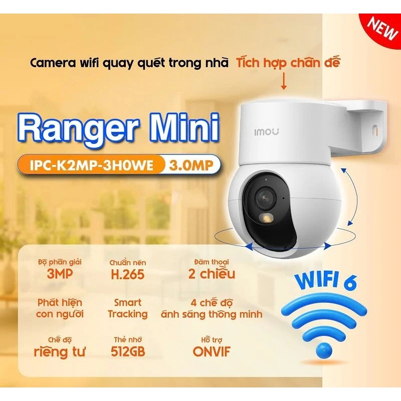 Camera WIFI IMOU Ranger Mini 3MP 5MP - Camera trong nhà tích hợp chân đế gắn tường, quan sát ban đêm
