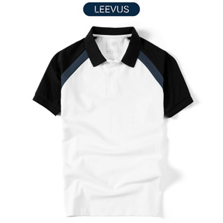 Áo Polo nam ROVE LEEVUS màu trắng phối raglan đen xanh, CVC cá sấu, form regular APL316