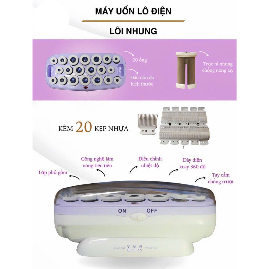 Máy uốn lô tạo kiểu tóc uốn không cần sấy 20 ống cuốn lô nhung