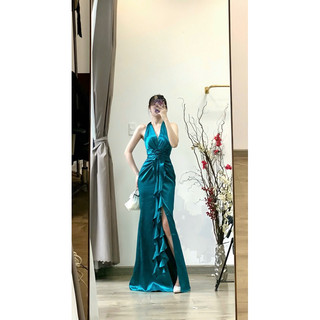 PYB380.. Dạ hội cổ yếm nhún bèo xếp ly tôn dáng
