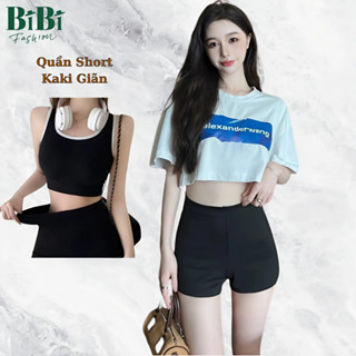  Quần short đùi nữ lưng chun cạp cao chất liệu vải Kaki Jean mềm co giãn tốt - quần sooc ngắn đẹp ôm form gọn dáng - BiBi 