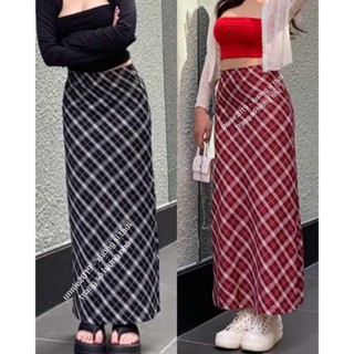 ( Váy 2 lớp khoá kéo) Chân váy caro dài Unnie chân váy dài họa tiết caro đỏ/ Chân váy chữ a cạp trễ y2k Midi Skirt