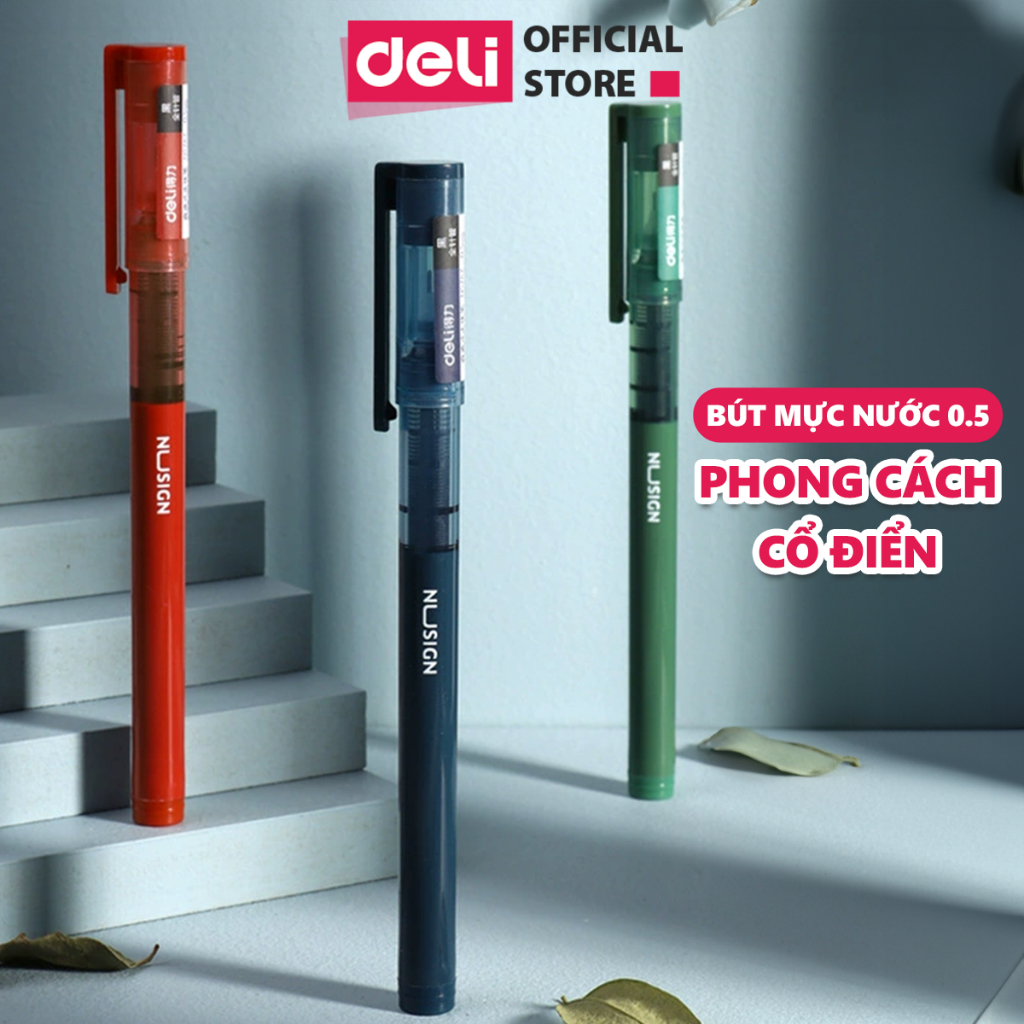 [PHIÊN BẢN CAO CẤP] Bút bi nước mực gel đen ngòi 0.5mm Deli nhiều màu nhanh khô viết thư pháp cho họ