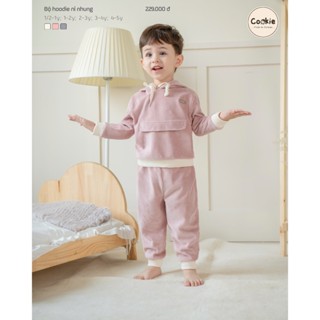 Bộ Quần Áo Hoodie COOKIE Nỉ Nhung Cho Bé Size Từ 6 Tháng Đến 5 Tuổi