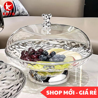 Đĩa đựng trái cây trong suốt kèm nắp đậy, Khay đựng hoa quả mứt Tết sang trọng có khe thoát nước