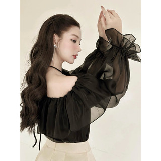  Áo trễ vai tay bồng CAILY SHIRT áo sơ mi trễ vai trơn dài tay lên dáng tiểu thư chất voan cao cấp cobe.official 