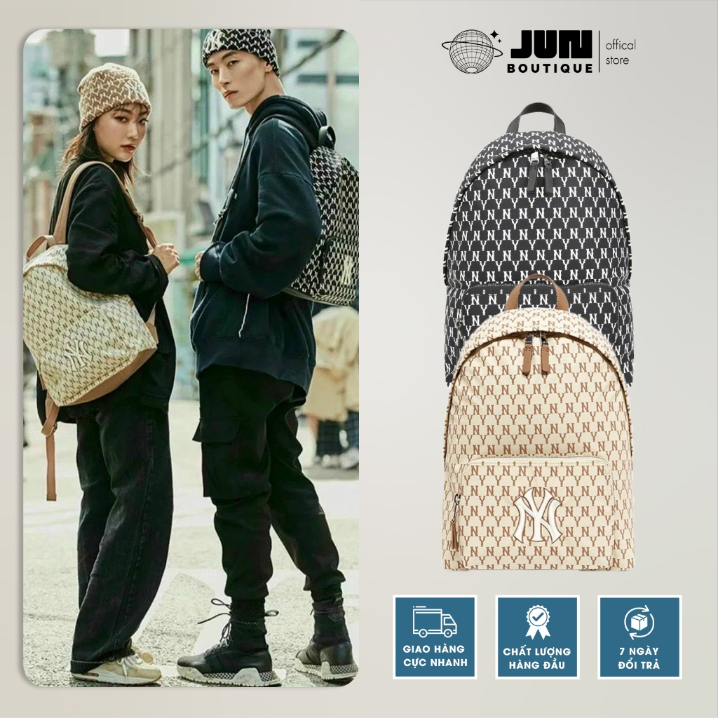 ( Chuẩn hãng ) Balo MLB NY Monogram Backpack Tiếu Chuẩn Hàn Quốc Full Tag Code JUN.BOUTIQUE