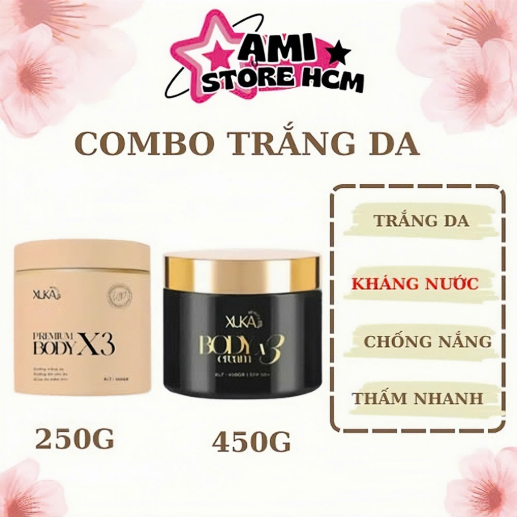 Combo 2 Hộp Kem Body XUKA X3 Dưỡng Trắng Da Body, Hỗ Trợ Chống Nắng Hộp Hồng 250g, Đen 450g