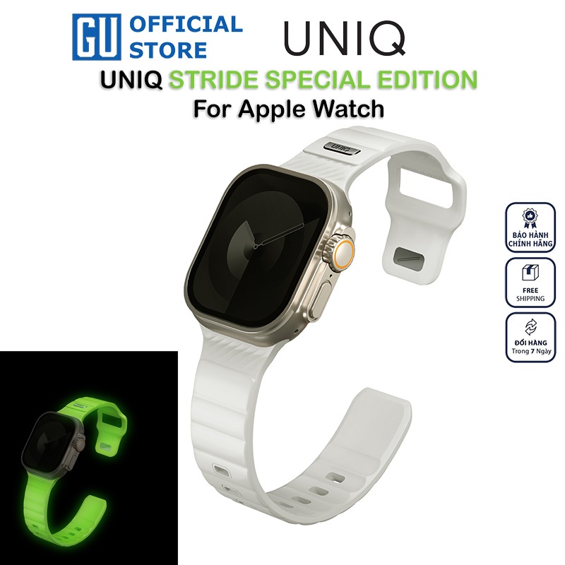 Dây Đeo Dạ Quang UNIQ STRIDE Special Edition Fkm Rubber Cho Apple Watch Phát Sáng Trong Đêm Chất Liệ
