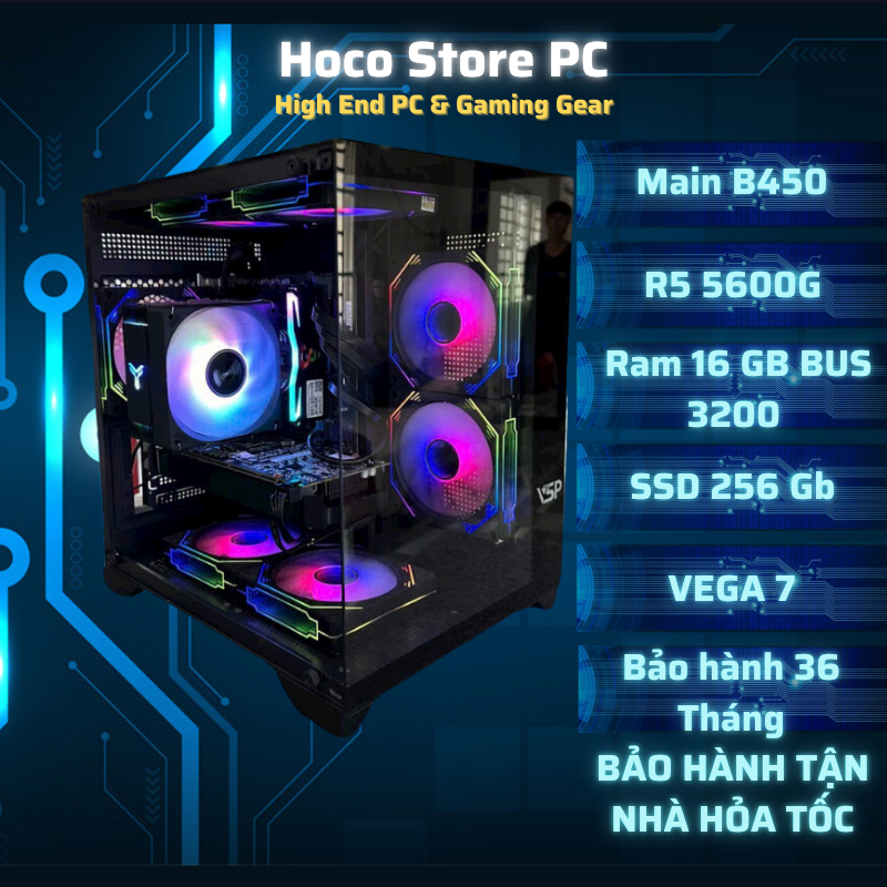 PC Gaming VSP 556x2 Cpu R5 5600G Ram 16G, Vega 7 SSD 256Gb Chiến Mượt Game Online Fifa Csgo Đột Kích